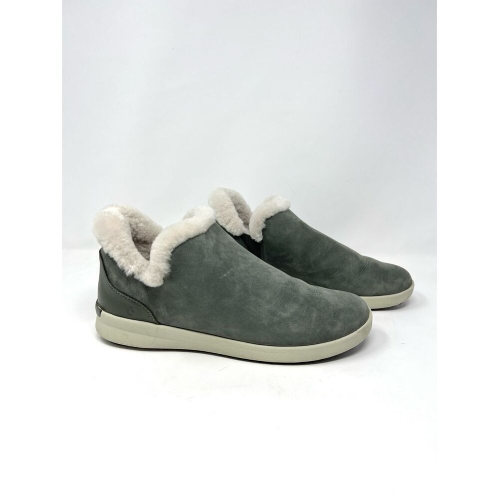 OluKai Mālua Hulu Waterproof Leather Shearling Booties Dusty Olive Green 9.5